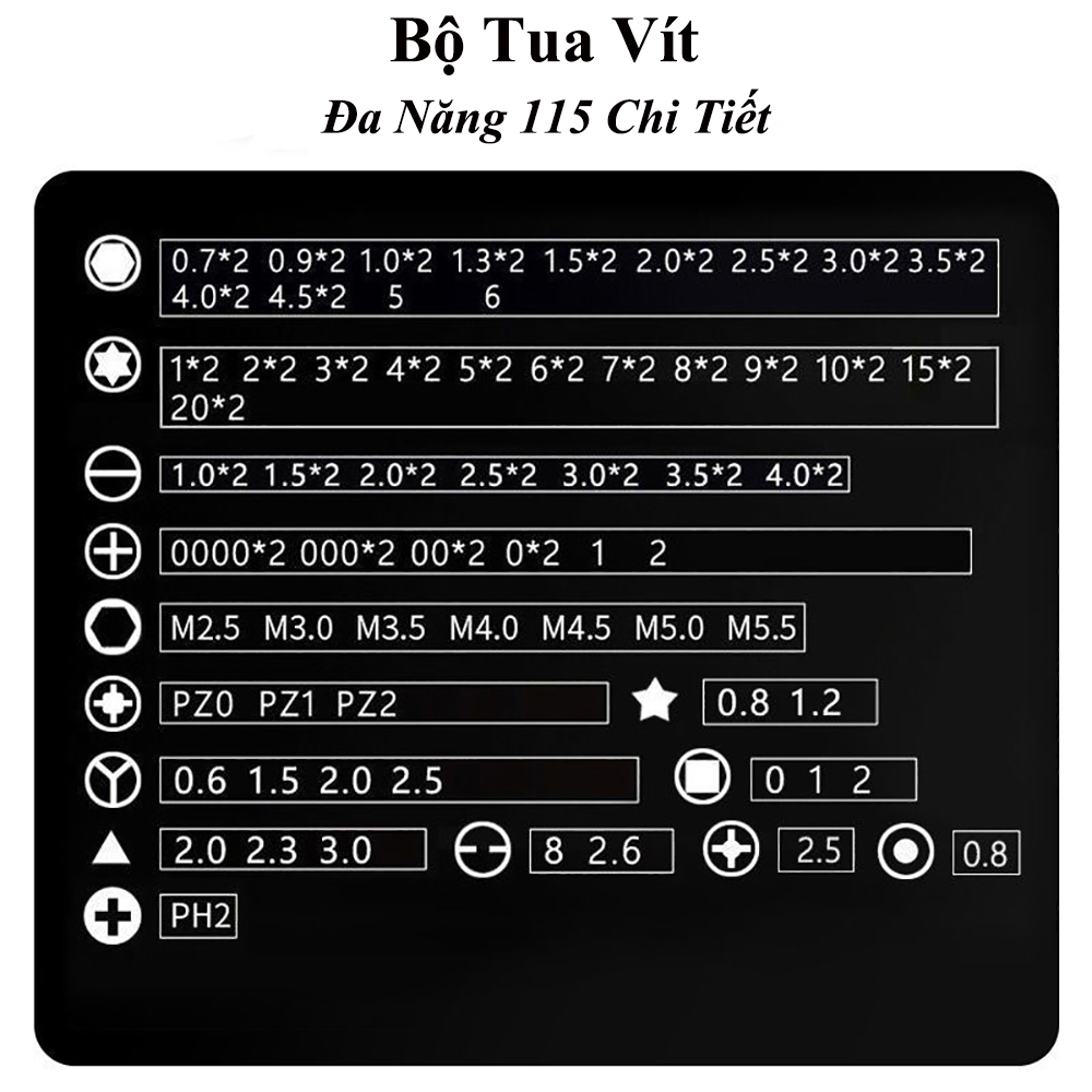 Bộ Tô Vít Đa Năng Zoyi 115+ Đầu Vít Khác Nhau Chuyên Dụng Dùng Để Sửa Chữa Laptop, Đồng Hồ Điện Thoại