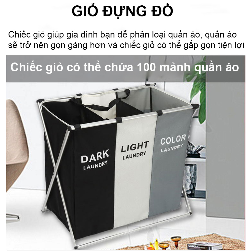 Giỏ Đựng Quần Áo Gia Đình, Giúp Phân Loại Các Loại Quần Áo Màu Một Cách Dễ Dàng, Khung Nhôm Nhẹ Dễ Duy Chuyển