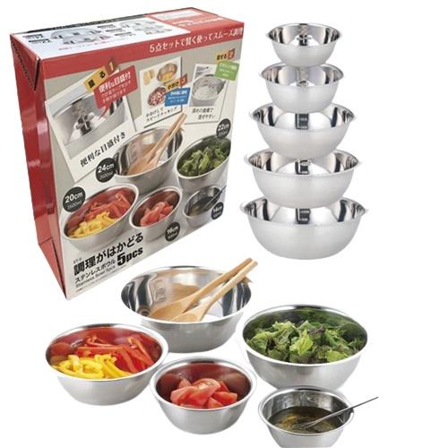 Bộ Thau Inox 5 Món Dùng Rửa Rau Củ Quả, Thau Trộn Salad Dày Dặn Siêu Tiện Dụng Cho Nhà Bếp Size Từ 14-24cm