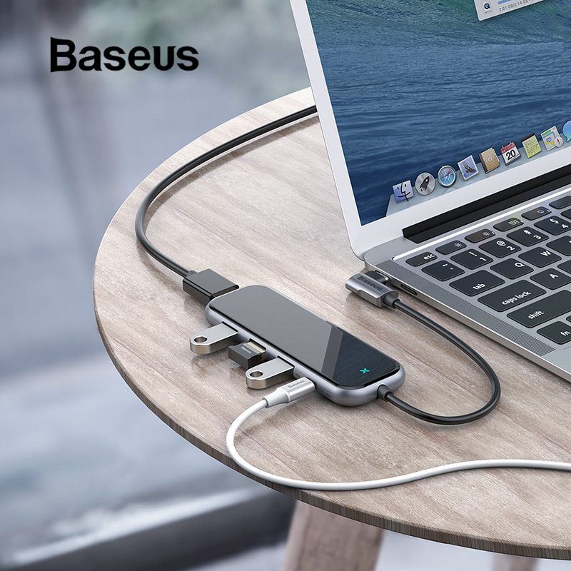 Hub sạc nhanh Baseus chia cổng 5 in 1 PD Type-C ra PD Type-C 3.0, 3 cổng USB 3.0, cổng HDMI chuẩn 4k dành cho Macbook Pro / Smartphone - Hàng nhập khẩu