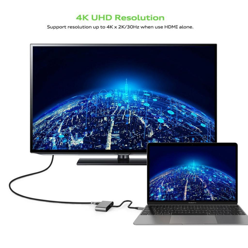 5 In 1 Type-C To HDMI 4K Adapter VGA Cable Audio USB 3.0 PD Converter HUB