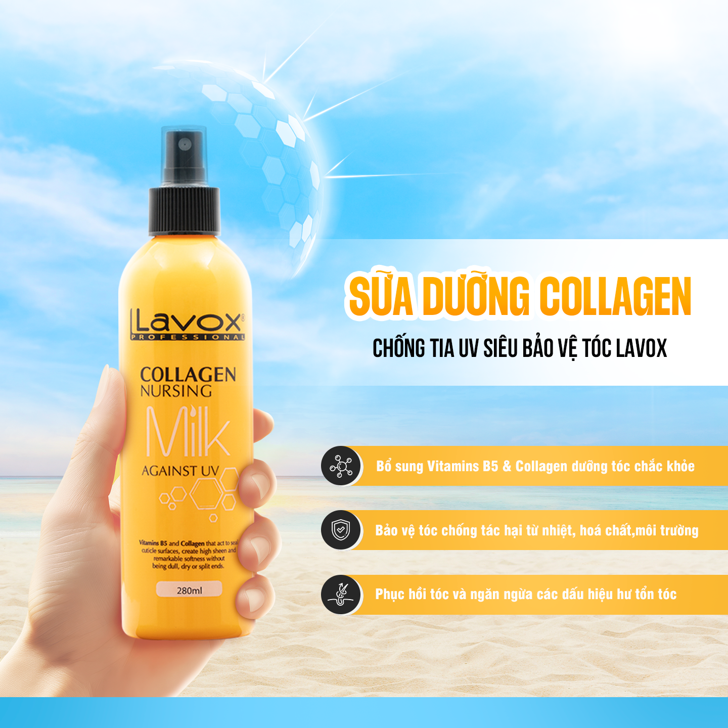 Xịt Dưỡng Collagen Lavox - Ngăn Ngừa Tia UV &amp; Bảo Vệ Tóc