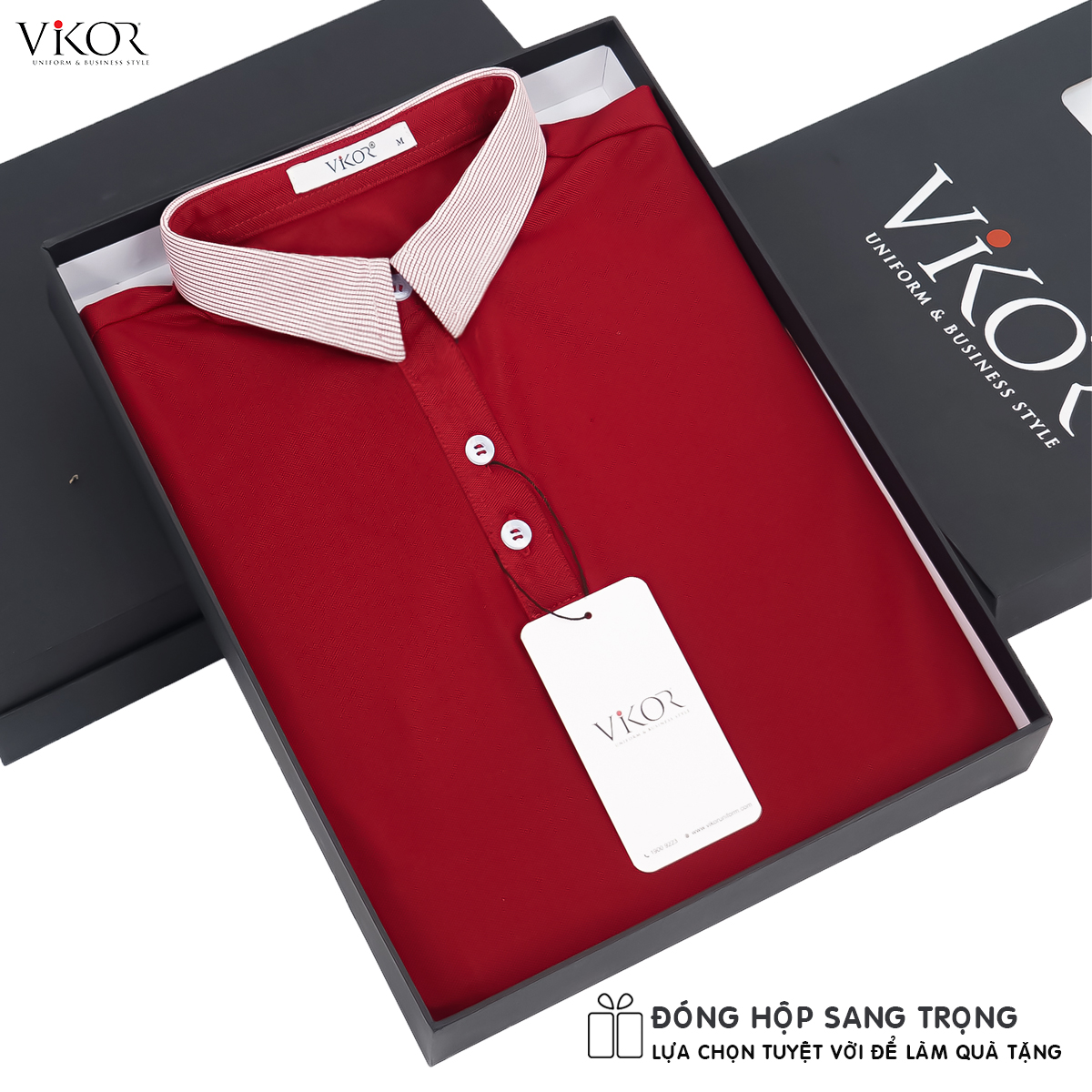 Áo thun POLO nữ cổ sơ mi VIKOR SMW04 đỏ đô vải sợi cafe cao cấp, mềm mại, siêu mát hàng chính hãng