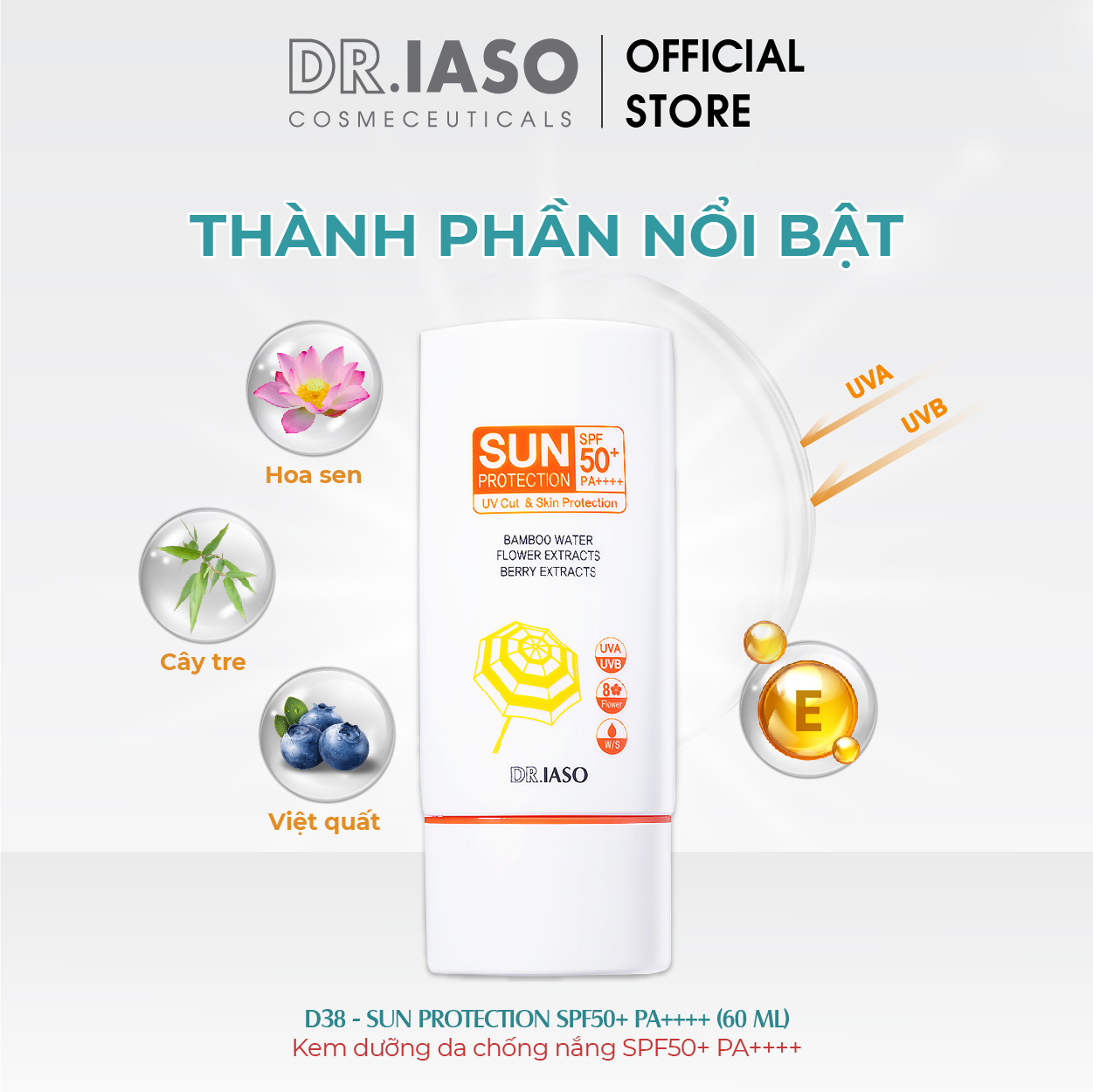 Bộ ba sản phẩm D33 - D34 - D38 Kem chống nắng SPF50+ Dr Iaso, Nước hoa hồng, Kem dưỡng ẩm phục hồi da Dr Iaso Mint