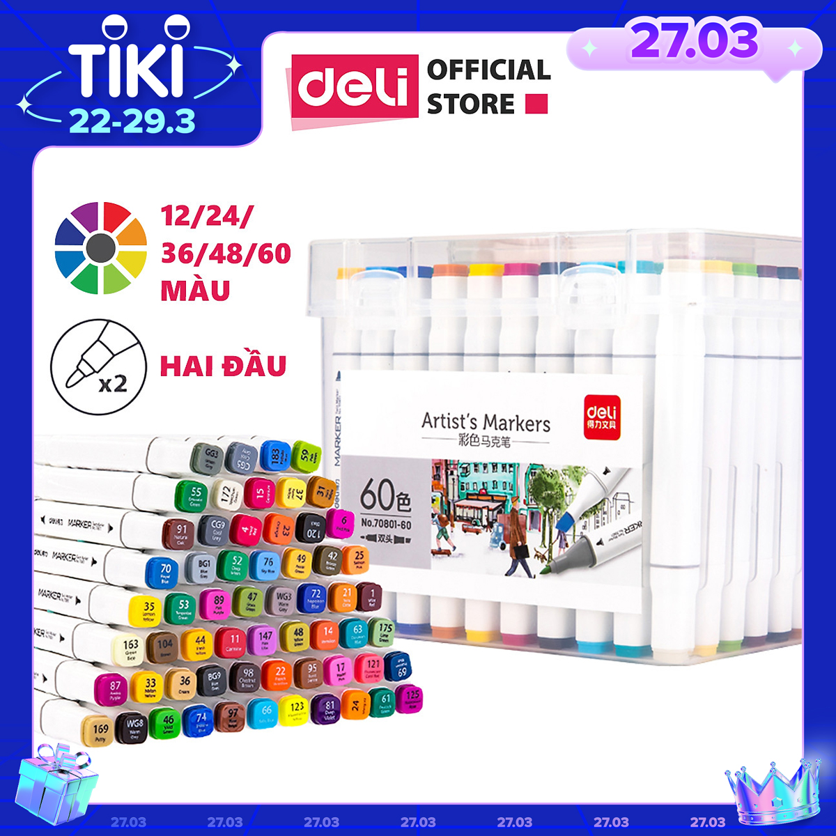 Bút màu marker hai đầu cao cấp Deli - 70801