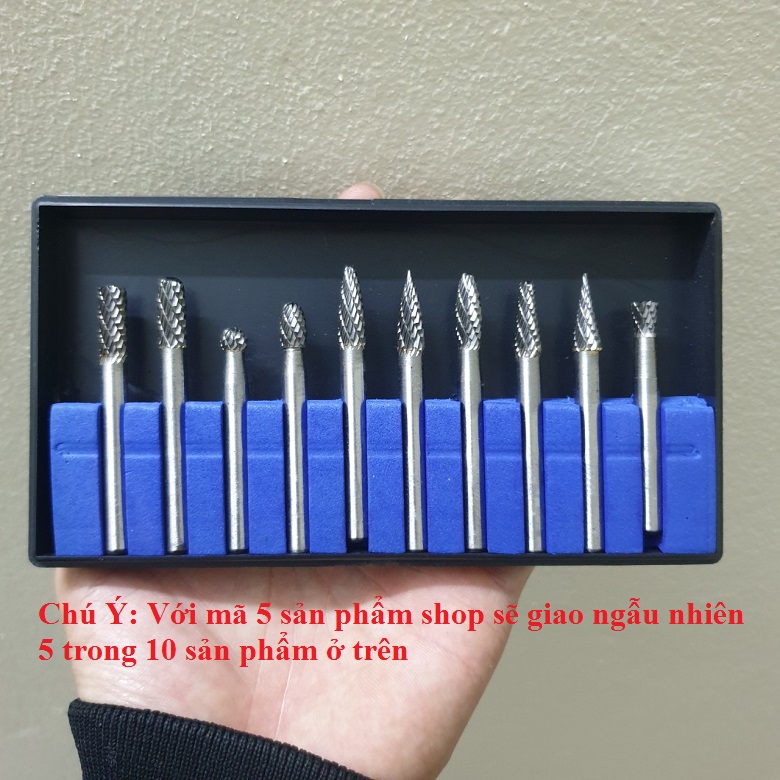 Bộ 5 mũi hợp kim mài khắc phay vonfram chân cán 6ly (6x6mm)