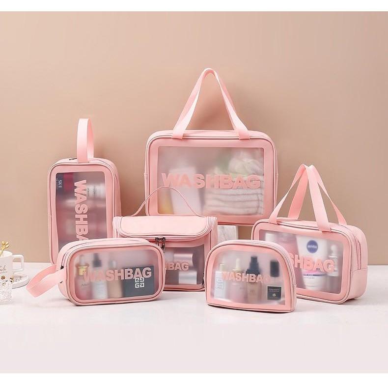 Túi Đựng đồ trang điểm trong suốt washbag Combo 6 nhựa PVC da Pu 3 màu đi bơi đi biển du lịch