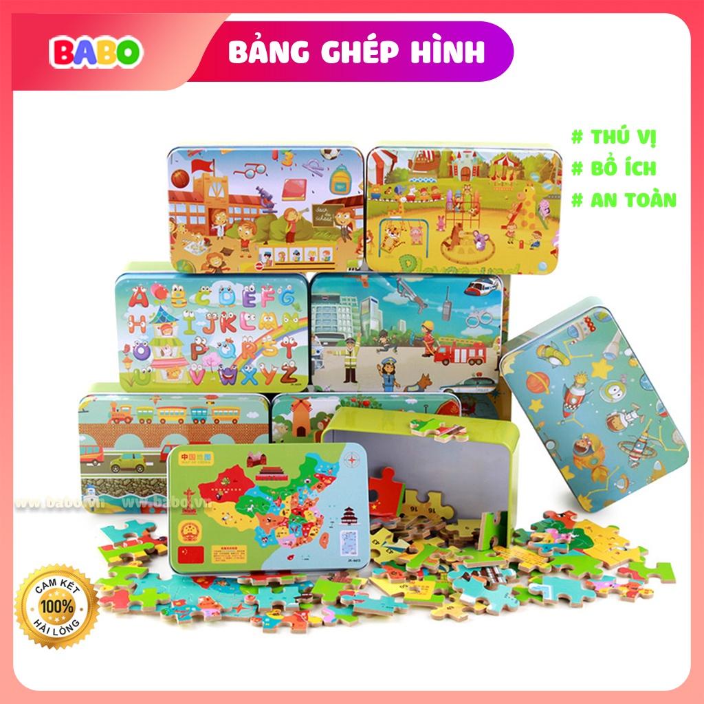 Bộ Đồ Chơi Ghép Hình Nhiều Chủ Đề Babo Cho Bé Hộp Sắt 60 Mảnh Ghép