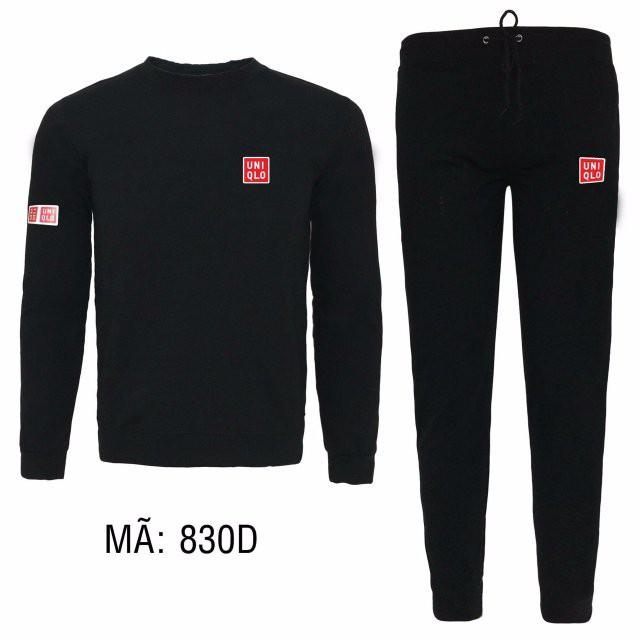 1 bộ quần áo thể thao nỉ thời trang nam nữ đen size L
