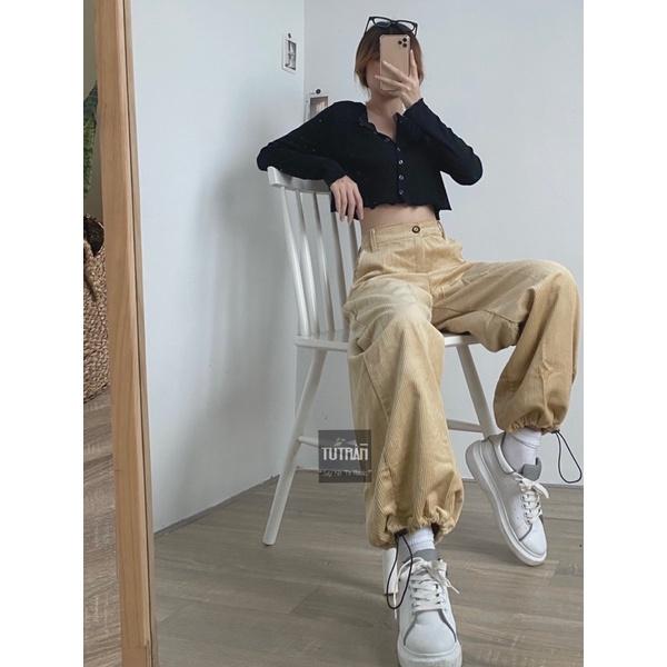 Quần Jogger Nhung tăm rút gấu ( Ảnh Thật)