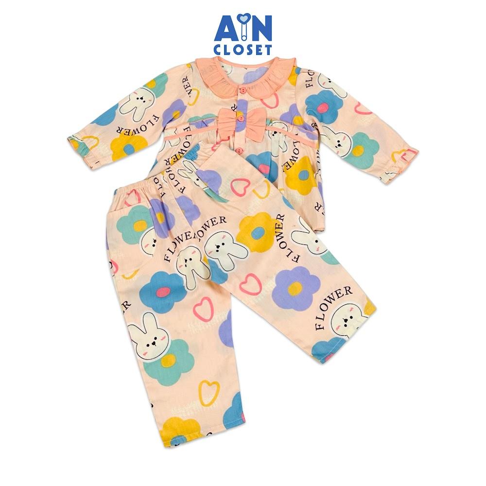 Bộ quần áo Dài bé gái họa tiết Thỏ Flower Cam cotton - AICDBGCNLFHJ - AIN Closet