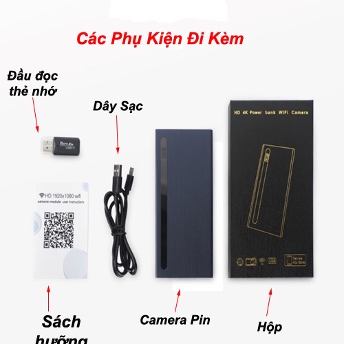 Camera sạc dự phòng H12-1080p wifi hồng ngoại kèm thẻ 32gb