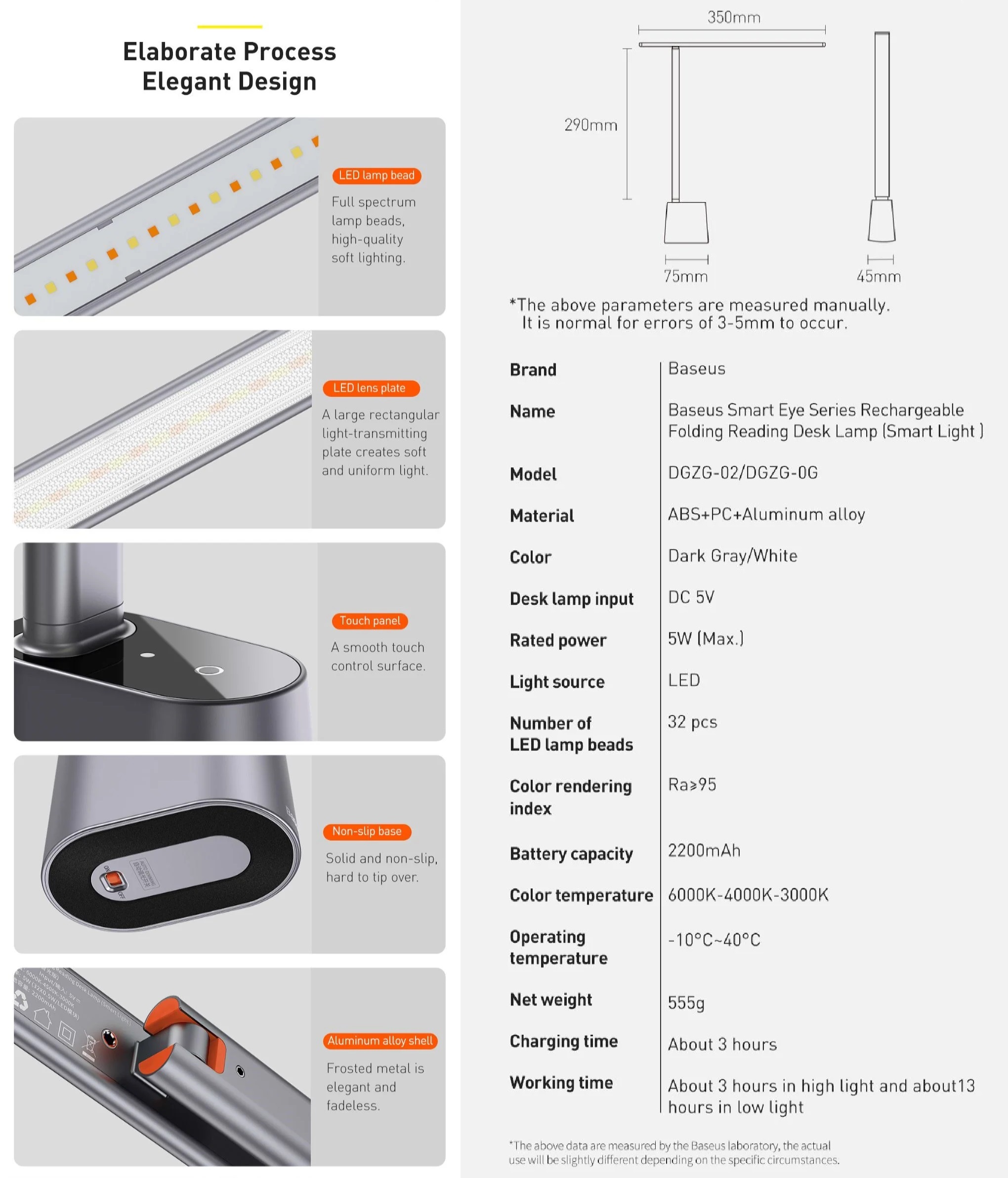 Đèn đọc sách để bàn dạng gập Baseus DGZG-02 (Smart Light) - Hàng chính hãng