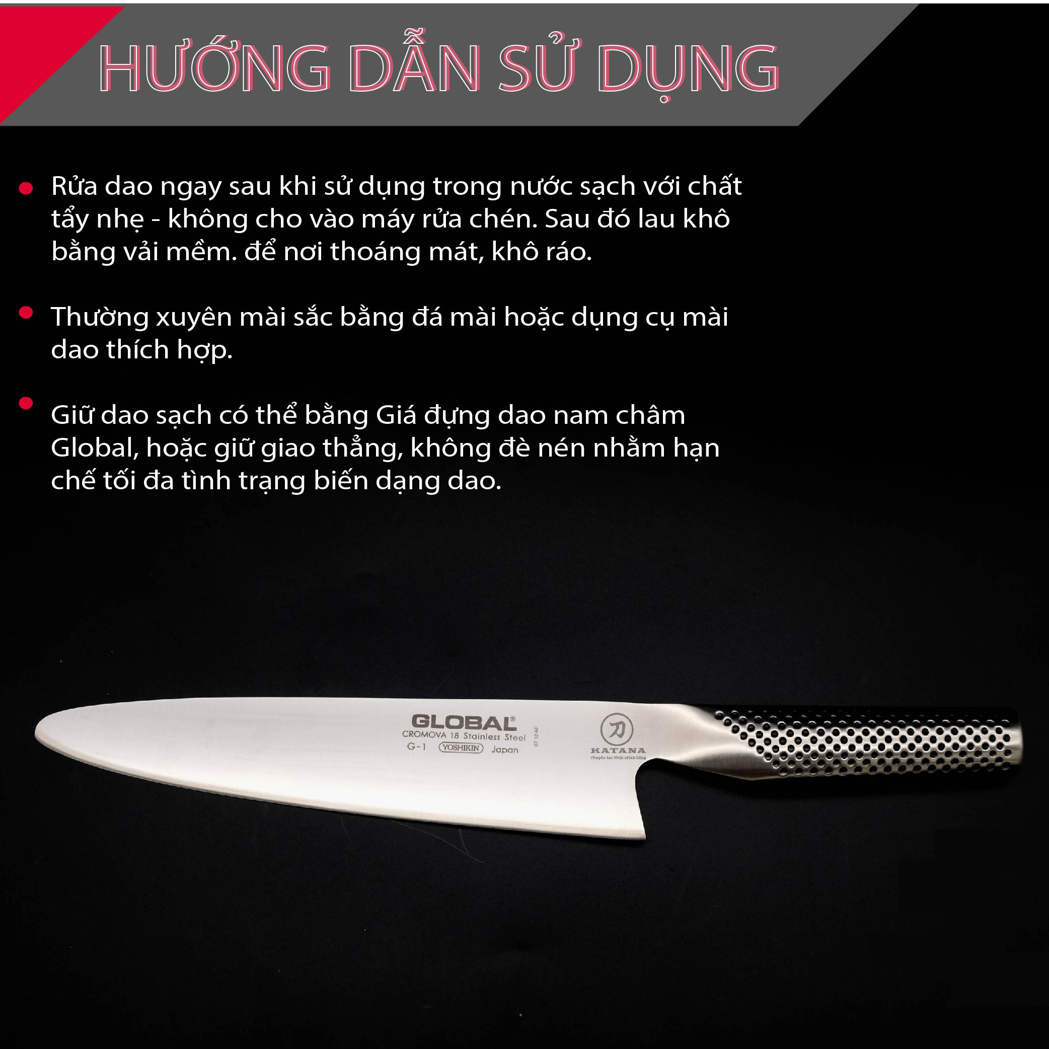 Dao bếp Nhật cao cấp Global G1 Slicer - Dao thái lát (210mm)- Dao bếp Nhật chính hãng