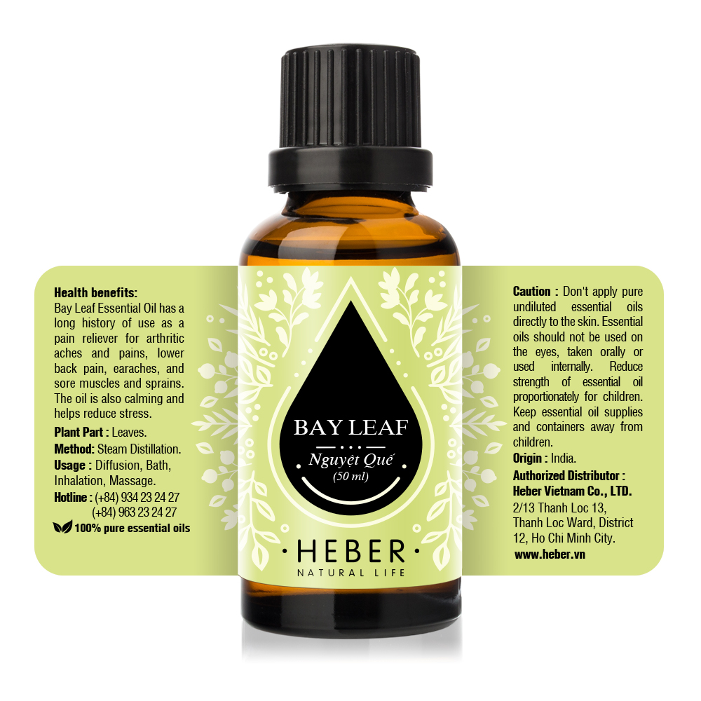 Tinh dầu Nguyệt Quế Bay Leaf Essential Oil Heber | 100% Thiên Nhiên Nguyên Chất Cao Cấp