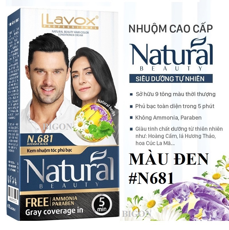 Kem Nhuộm Phủ Bạc Cao Cấp Siêu Dưỡng Tự Nhiên Lavox N.681 Intensive Black