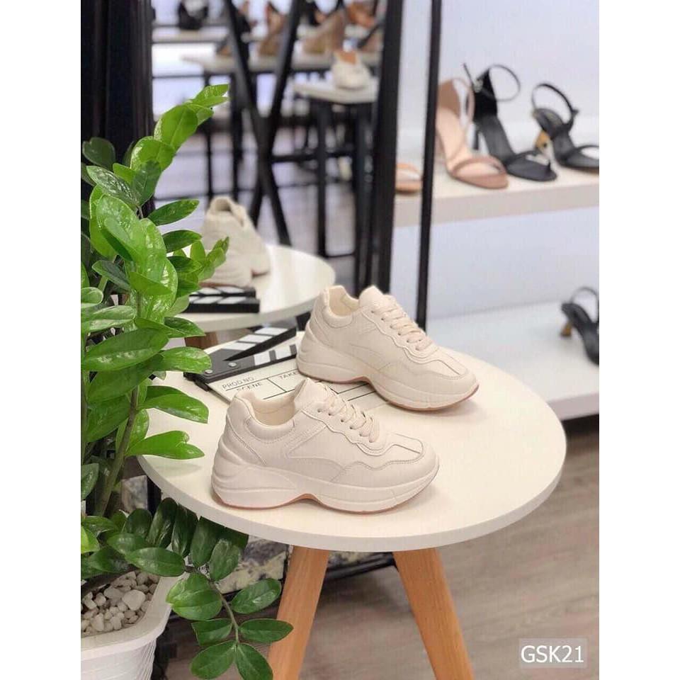 Giày sneakers nữ, giầy thể thao nữ độn đế 5p màu trắng kem dáng gọn chân hot trend