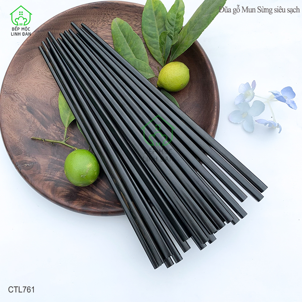 (5 Đôi) Đũa Nhật gỗ Mun Sừng Tự Nhiên Cao Cấp HAHANCO [CTL761-5] Đầu Gắp Thon Nhỏ