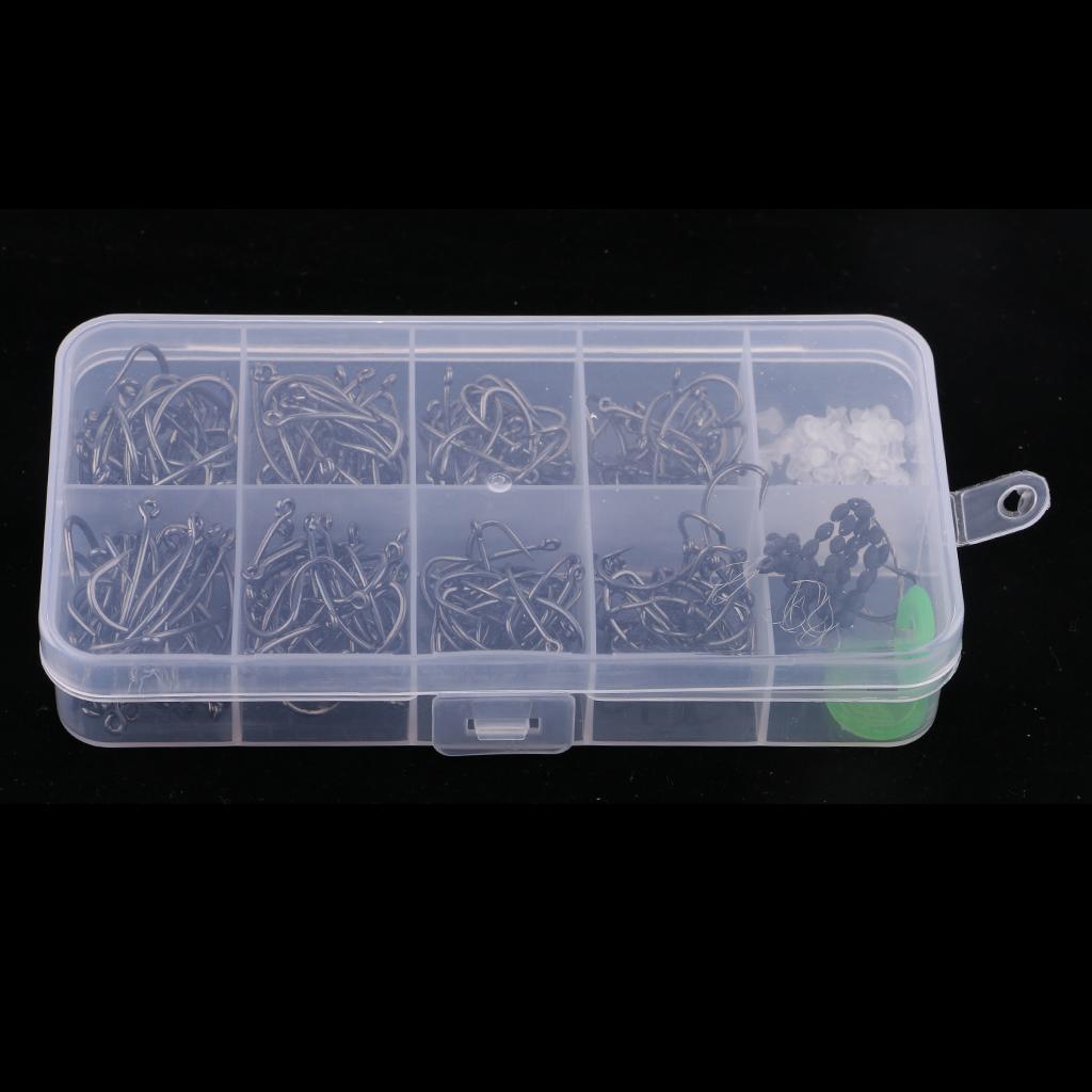 200Pcs Barbless Barbed Fishing Hooks  Hooks Fishhook w/ Stoppers & Beads