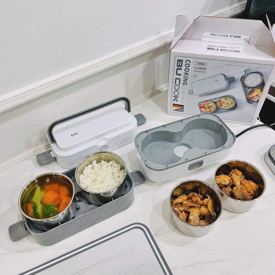 Hộp cơm hâm nóng cắm điện 2 tầng 4 ngăn tiện dụng