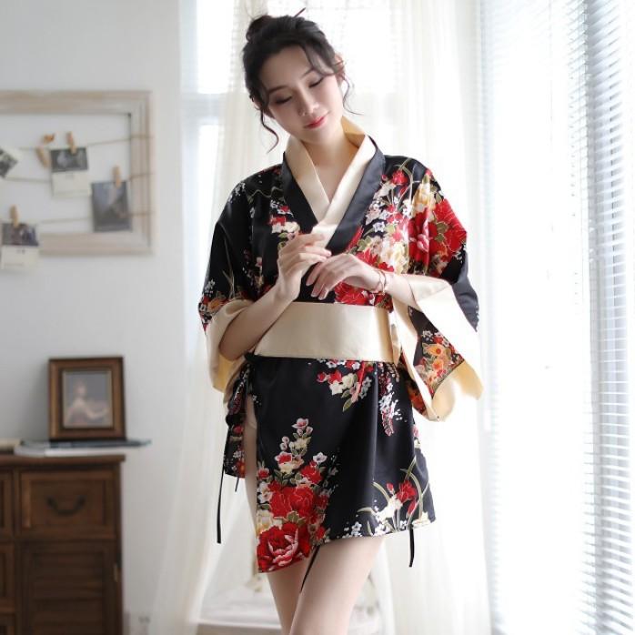 Bộ đồ ngủ Kimono phong cách Nhật Bản quyến rũ - Màu đen