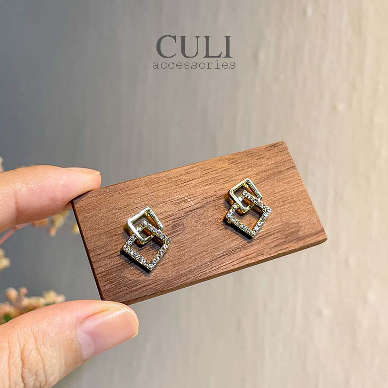 Khuyên tai hình thoi đôi kết đá thời trang HT601 - Culi accessories