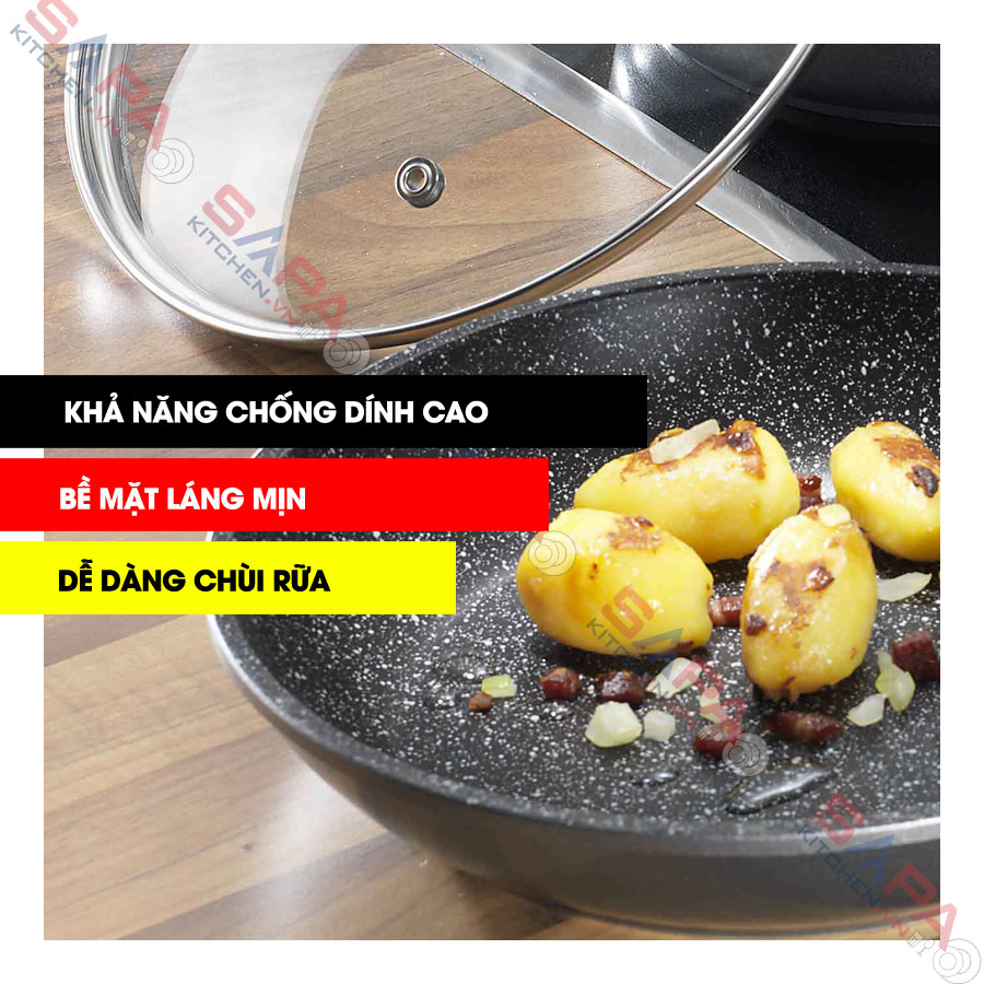 Bộ nồi chảo chống dính bếp từ phủ đá thiên nhiên Stoneline - 2 chảo,1 nồi