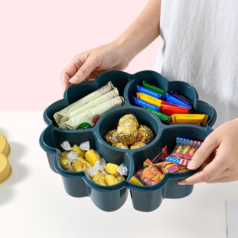 Khay Đựng Bánh Kẹo Tết Hình Hoa Cúc Sang TTrọng, Hộp Đựng Bánh Kẹo 5 Ngăn Giao Màu Ngẫu Nhiên