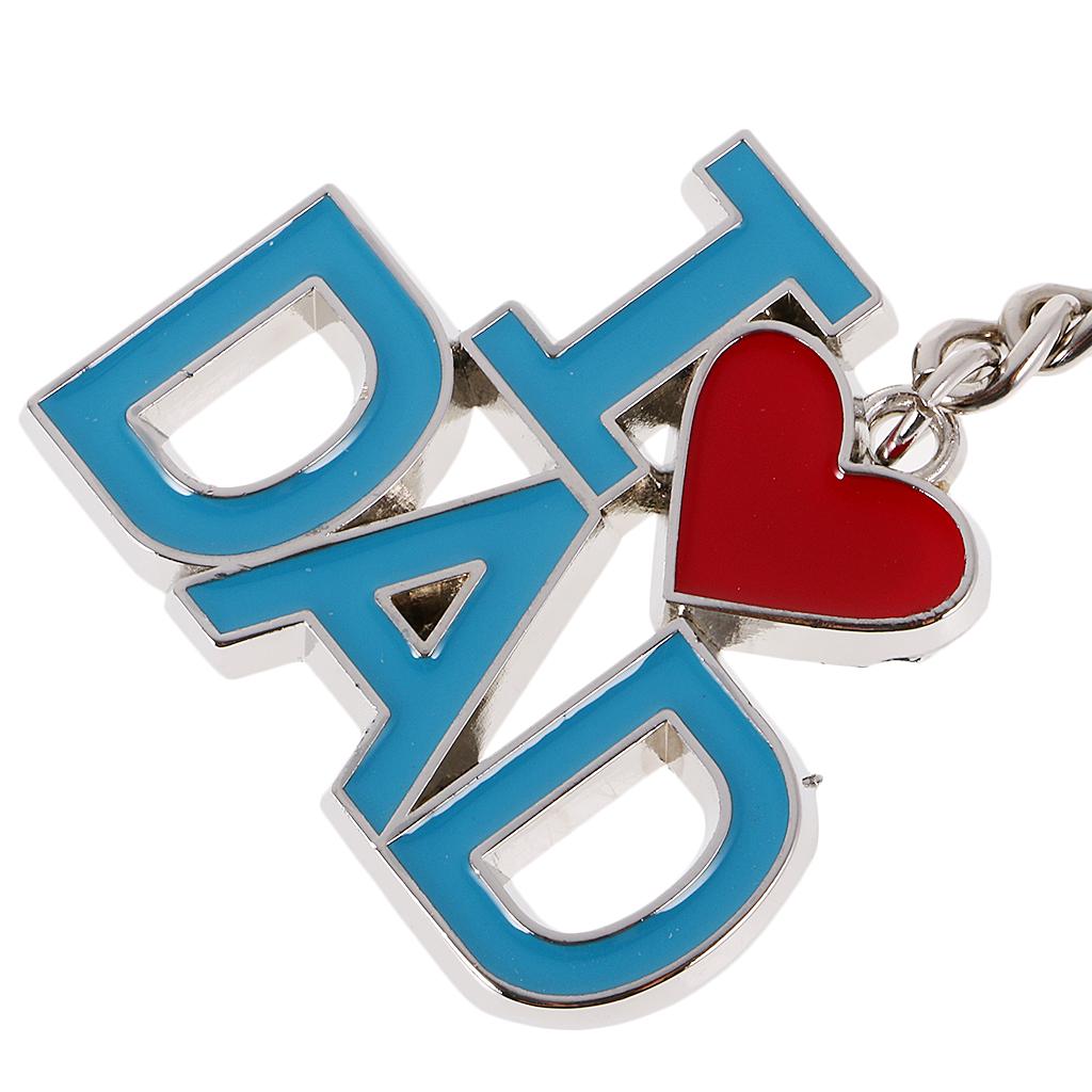 2xModern I Love Parent Pendant Alloy Keychain Bag Decoration Blue Red Dad