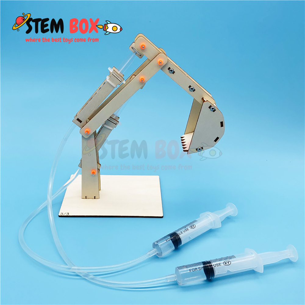 Đồ chơi khoa học bộ lắp ghép máy xúc thủy lực bằng gỗ - Trò chơi DIY STEM BOX