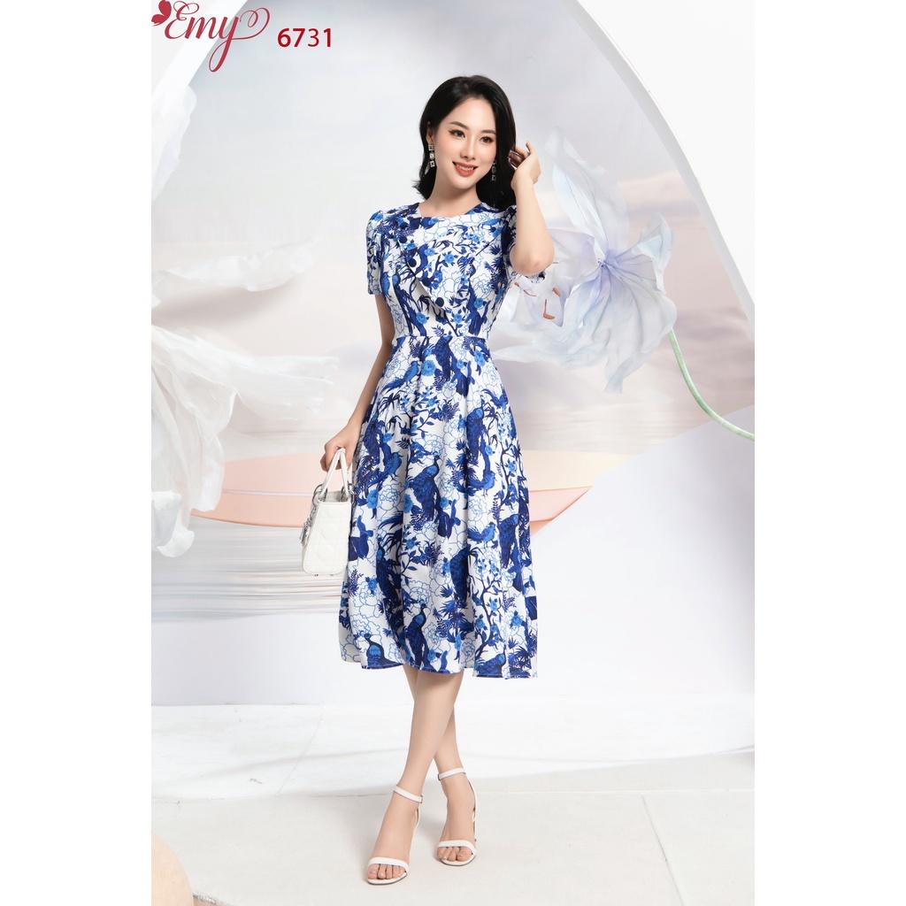 Đầm EMY EM6731 Xoè Cổ Cách Điệu