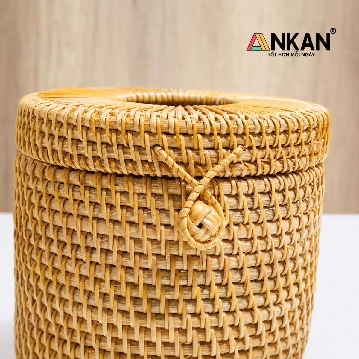 Hộp Khăn Giấy Mây Tre Hình Tròn ANKAN – Decor Sang Trọng Nhà Tắm, Phòng Khách, Quán Cafe