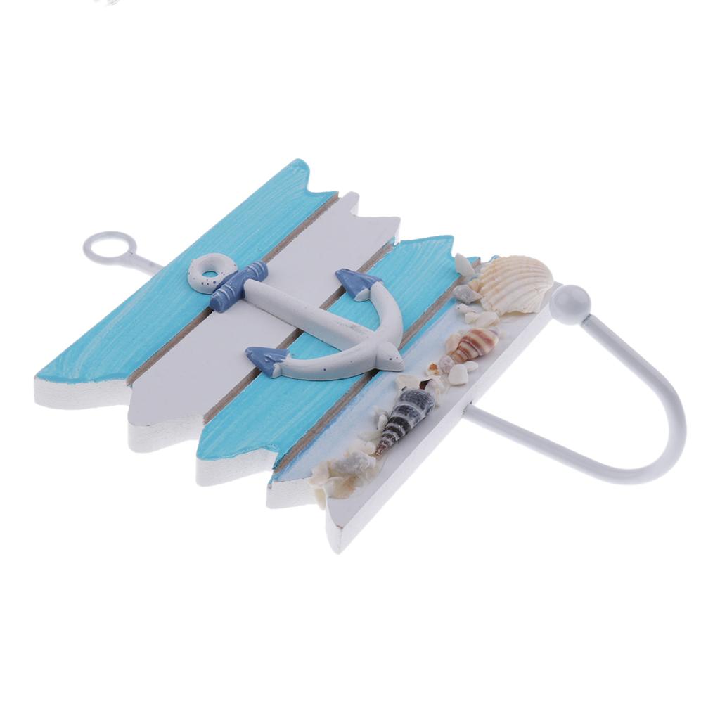 2pcs Nautical Decorative Seaside Wood &amp; Metal Hanger Coat Hooks Wall Rack