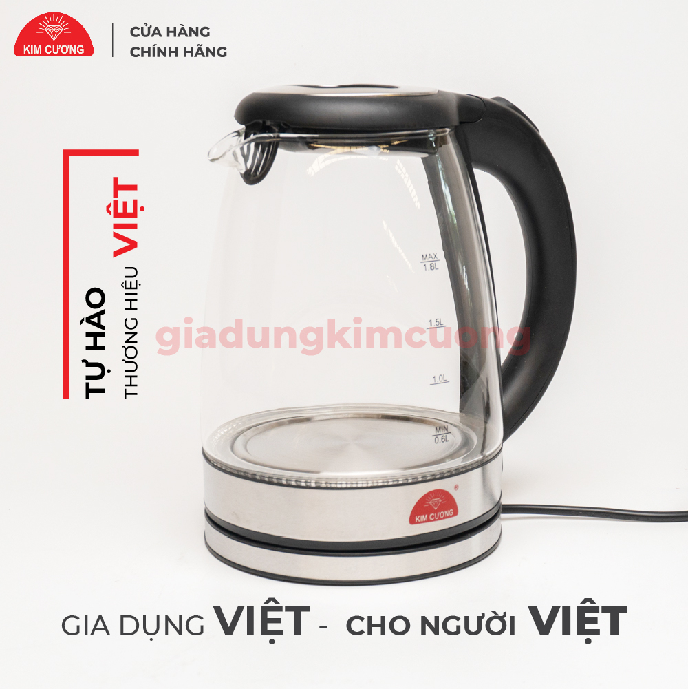 Ấm Đun Siêu Tốc Thủy Tinh 1.8 Lít Kim Cương - Hàng Chính Hãng