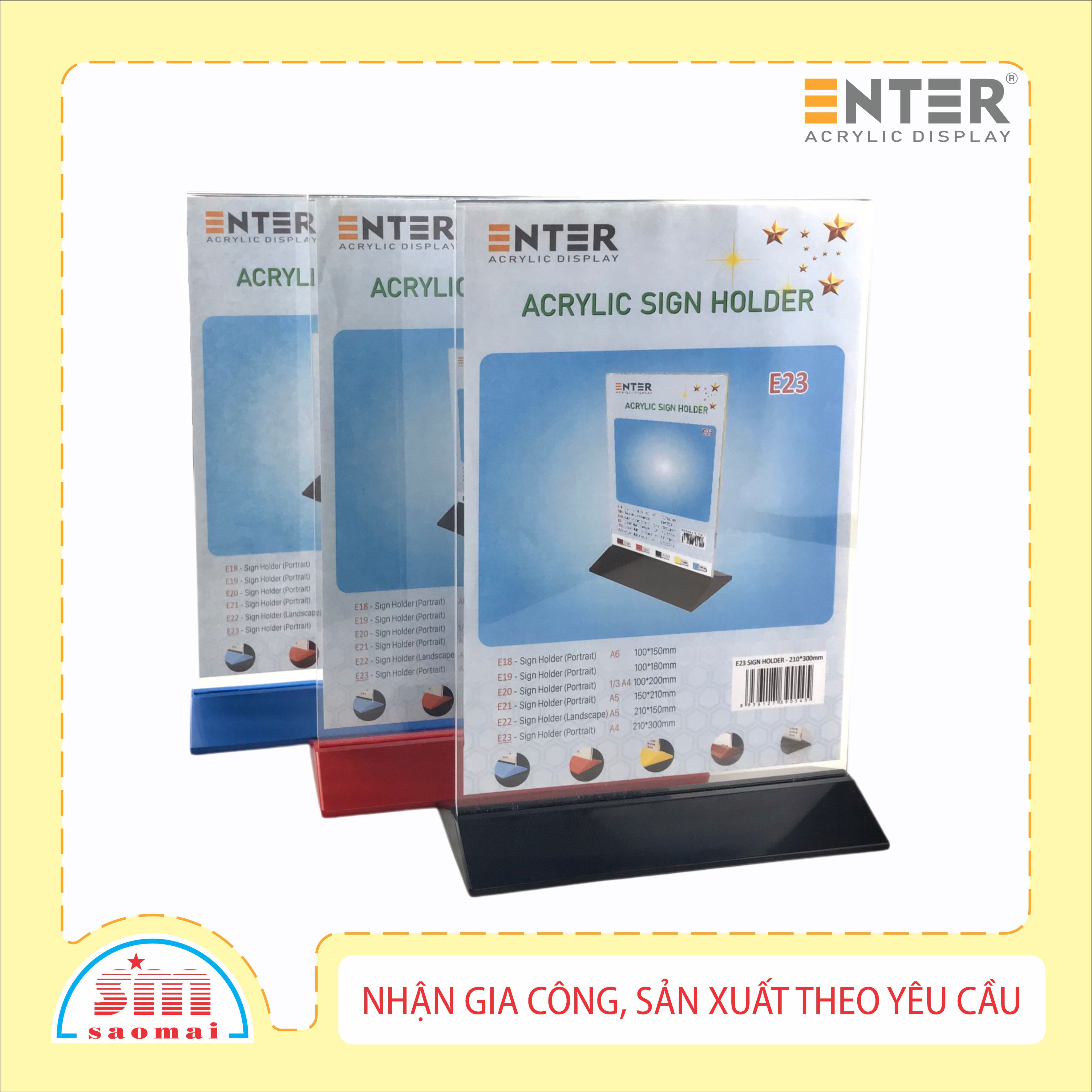 Kệ mica 2 mặt Enter E23 210x300mm đế màu A4 đứng