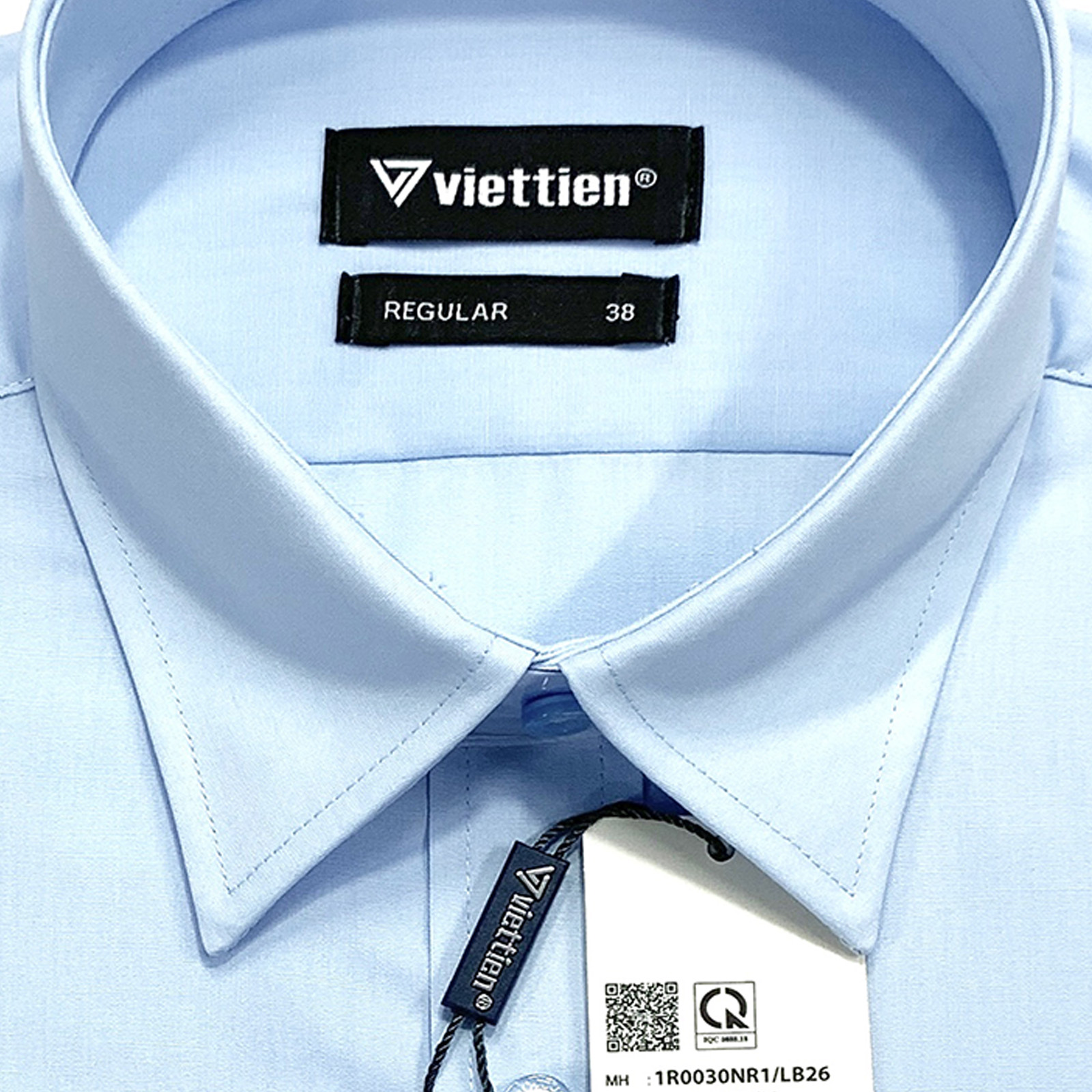 Hình ảnh Viettien - Áo sơ mi nam dài tay màu xanh da trời Áo sơ mi công sở nam vạt bầu Việt Tiến