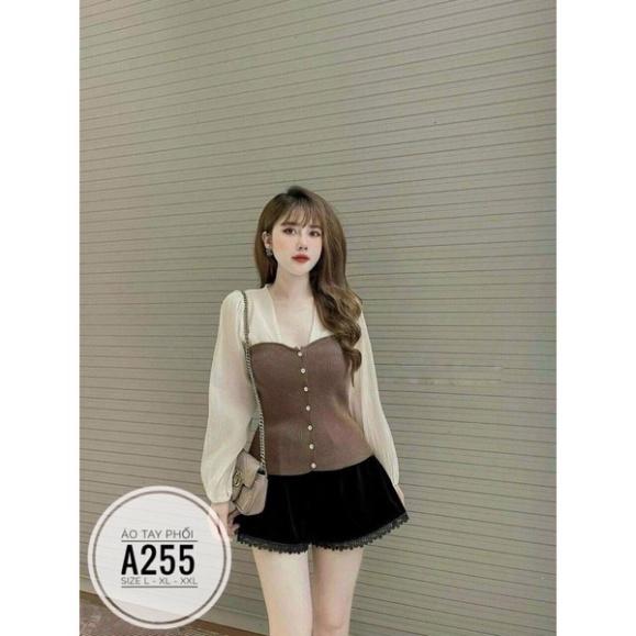 bigsize 60-90KG vmart Áo tay phối A255 hàng Quảng Châu cao cấp chiết eo giấu bụng