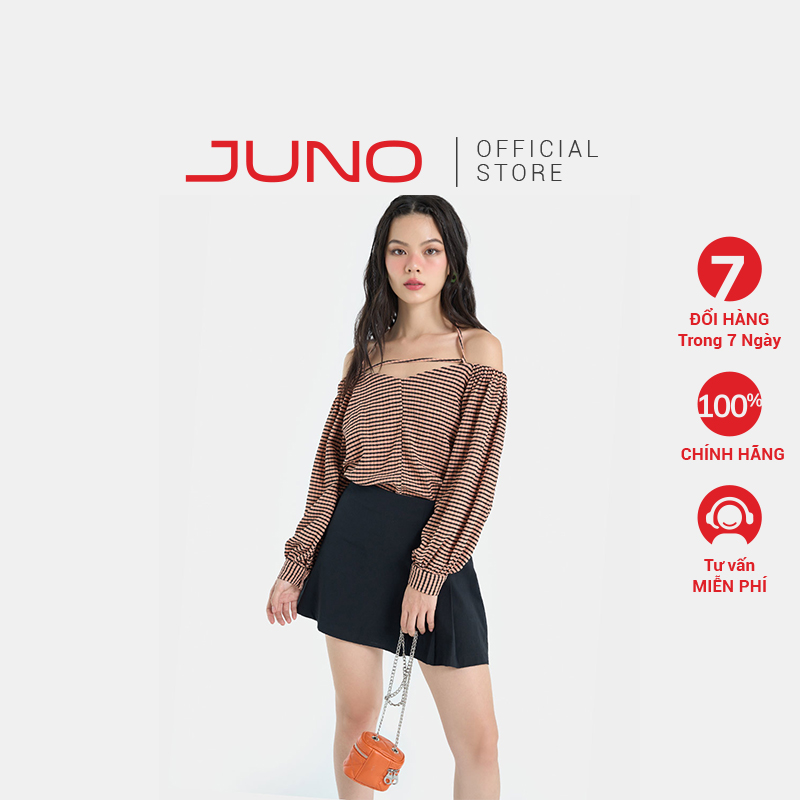 Áo Kiểu Nữ Thời Trang JUNO Đan Dây Tay Phồng JNAKI018