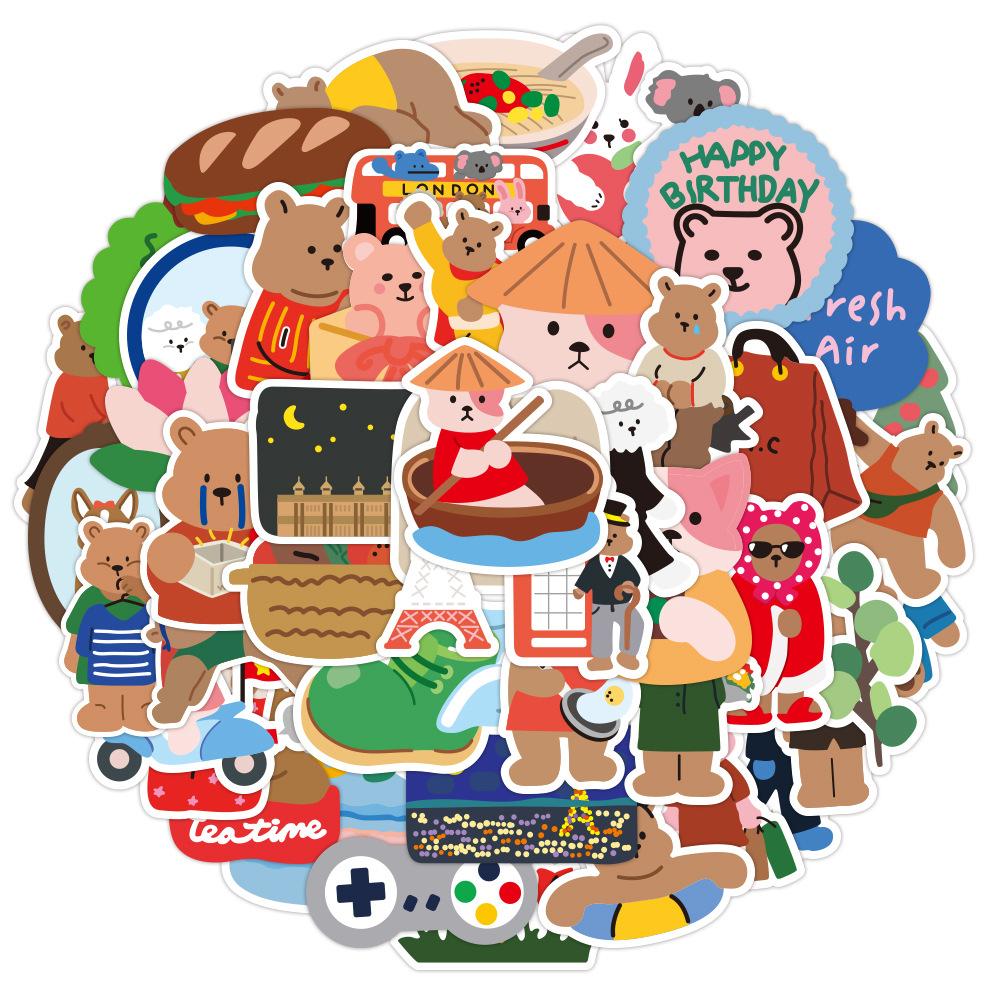 Sticker GẤU INS DU LỊCH hoạt hình trang trí mũ bảo hiểm,guitar,ukulele,điện thoại,sổ tay,laptop-mẫu S156