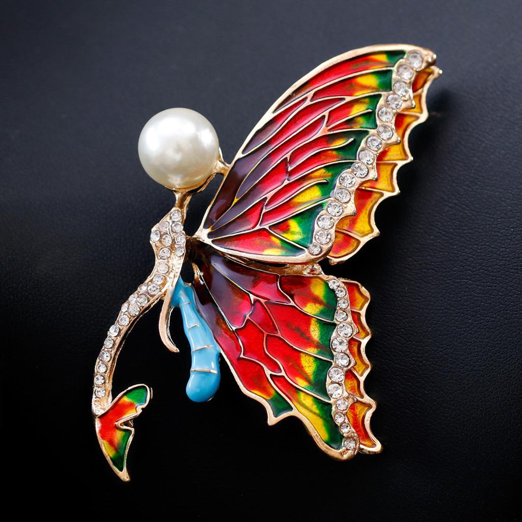 Fashion Women Alloy Rhinestone Butterfly Pearl Brooch Wedding Jewelry