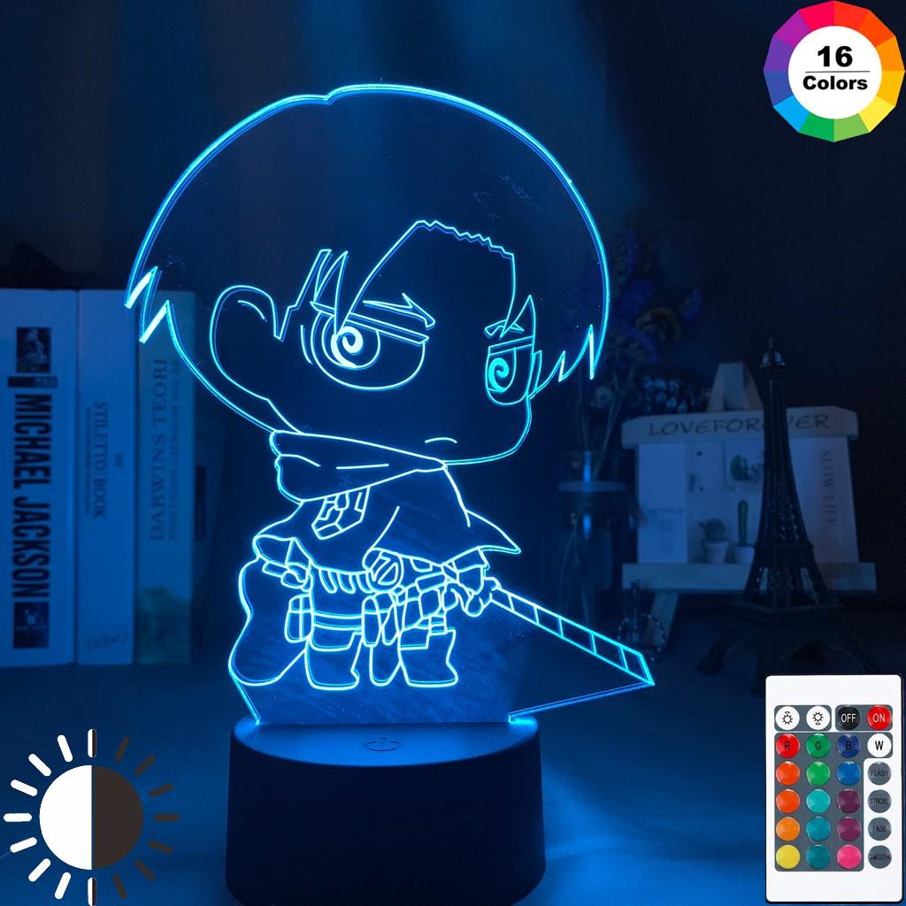 Đèn 3D Led Titan Levi Ackerman Hình Chibi trang trí phòng 16 màu - Quà tặng người thân