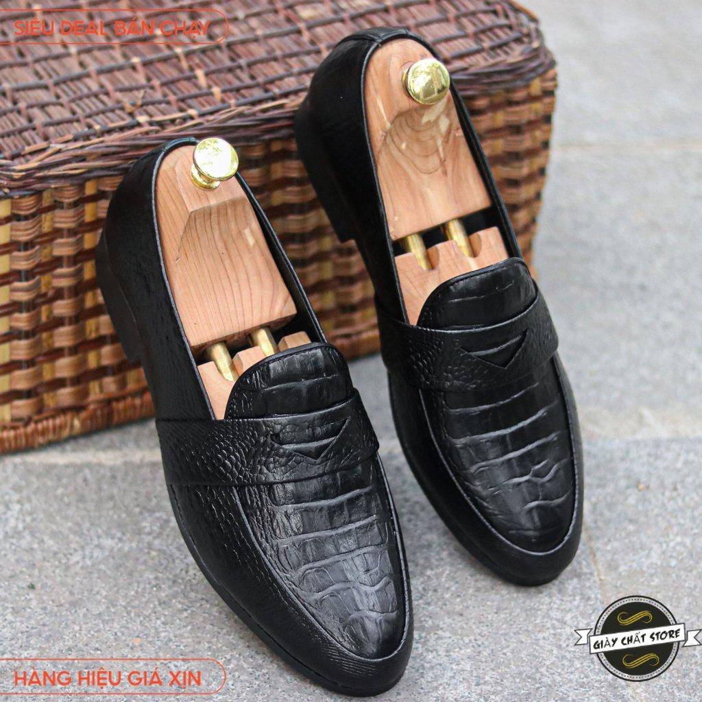 { Đế Mềm Êm Chân} Giày Lười Nam Công Sở Đẹp - Giày Da Nam Giá Rẻ Dập Vân Cá Sấu - Mã X091 - Không chuông