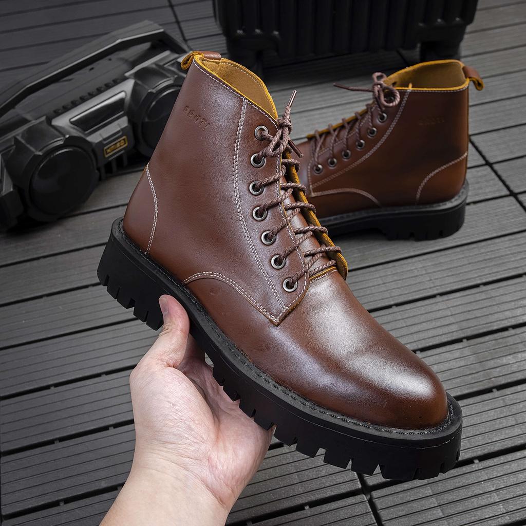 Giày Boots Nam AROTI Chất Da Bò Đẹp Cao Cấp,Đế Khâu Chắc Chắn, Tăng Chiều Cao 5cm Dáng Combat Boots Cao Cổ G611-Đ