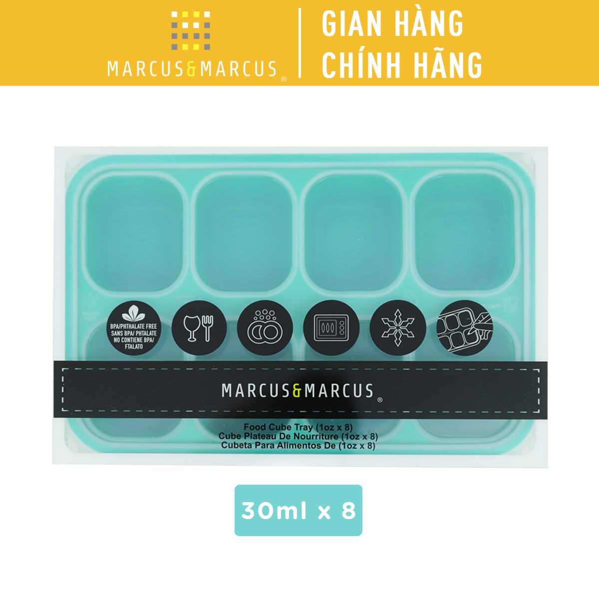 Khay silicon trữ đông đồ ăn dặm cho bé Marcus &amp; Marcus - Ollie (30ml x 8 ngăn)