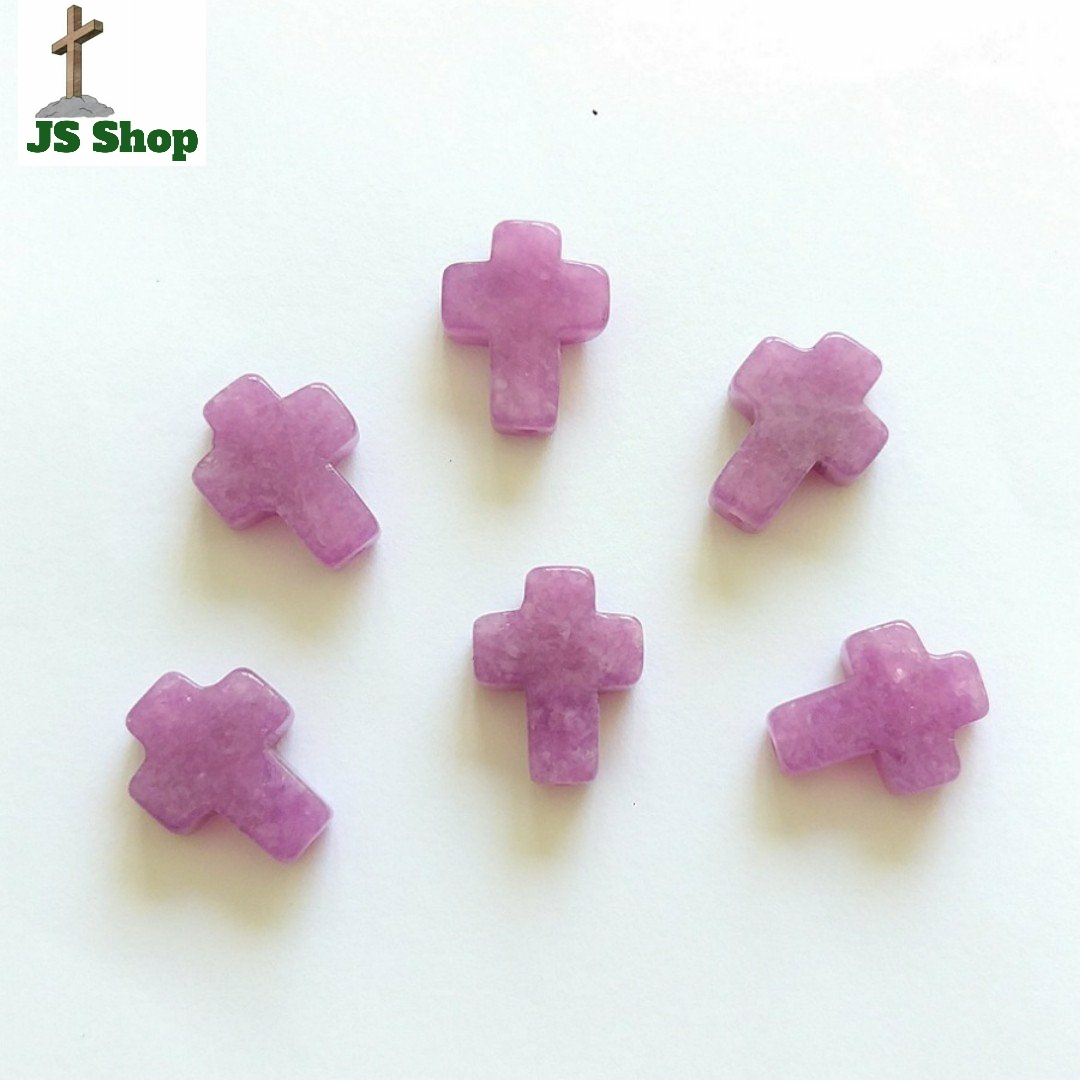 Thánh Giá Đá Cẩm Thạch Tím Sỏ Ngang Vòng Tay Chuỗi Mân Côi