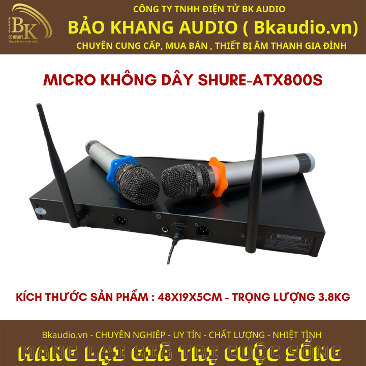 Micro không dây ATX800S. Sản phẩm đến từ thương hiệu SHURE. Hai tầng số UHF loại tạp âm. Msp : SPM-03