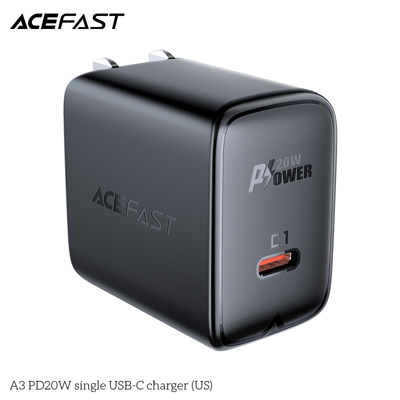 Adapter Sạc Acefast PD 3.0 20W 1 Cổng USB Type-C Chuôi Dẹt US A3 - Hàng Chính Hãng