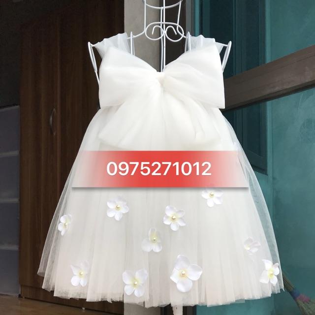 Đầm tutu cho bé ️️ Đầm tutu trắng nơ hoa rơi tú cầu