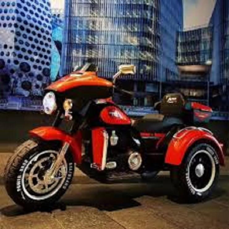 Xe máy điện moto 3 bánh ABM 5288 dáng thể thao cảnh sát cho bé đạp ga (Đỏ-Trắng-Xanh-Đen) D.HSTORE
