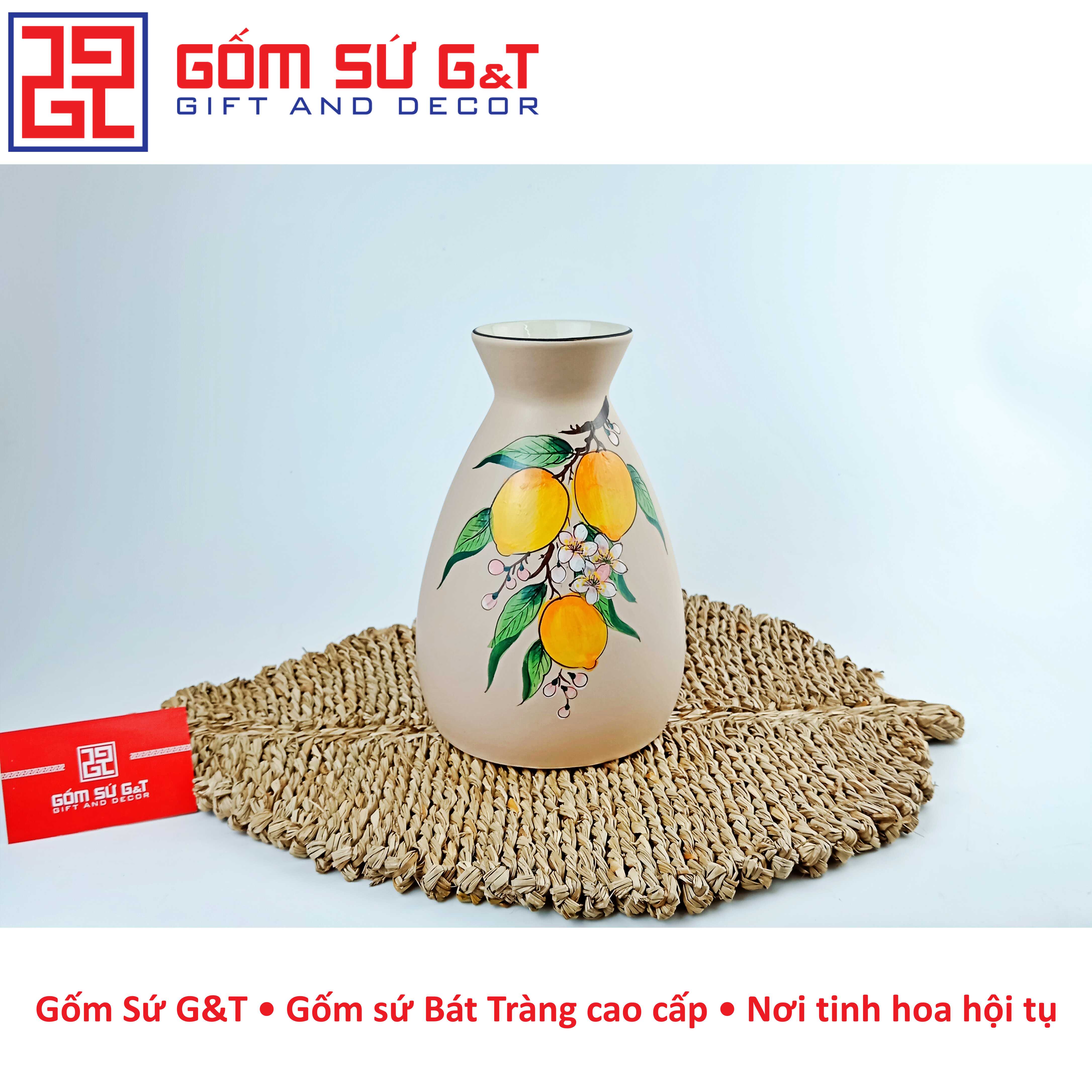 Lọ hoa dáng chân xòe vẽ cam Gốm Sứ G&amp;T